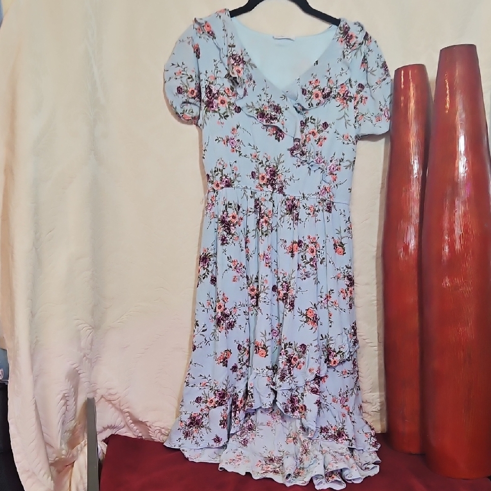Beautees Blue Floral Kids Casual Dress